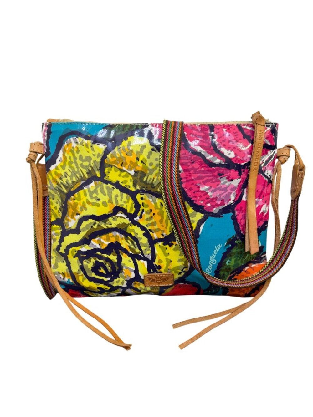 Consuela Crossbody Bag Multi Floral With Leather Strap Vibrant Colors